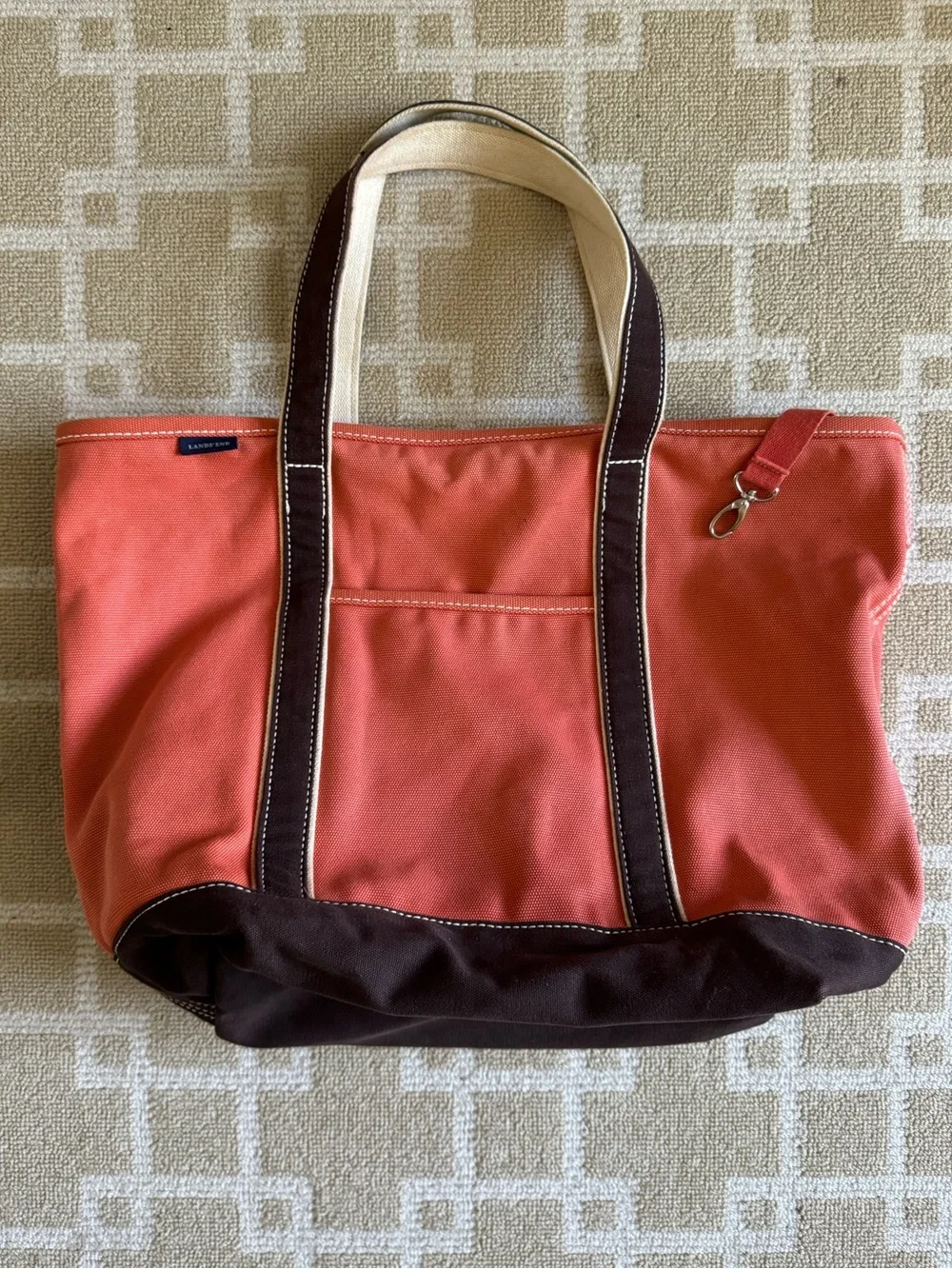 Lands’ End Canvas Tote Bag Coral Brown Boat Tote Beach Carryall 33x38 Large - Picture 8 of 8